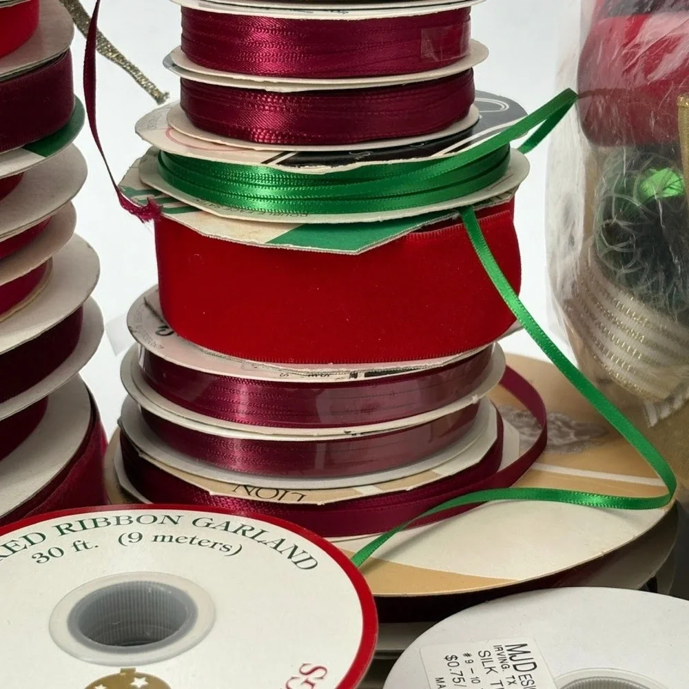 Christmas Ribbon Lot Vintage Offray Dillards Velvet Satin Metallic Spools